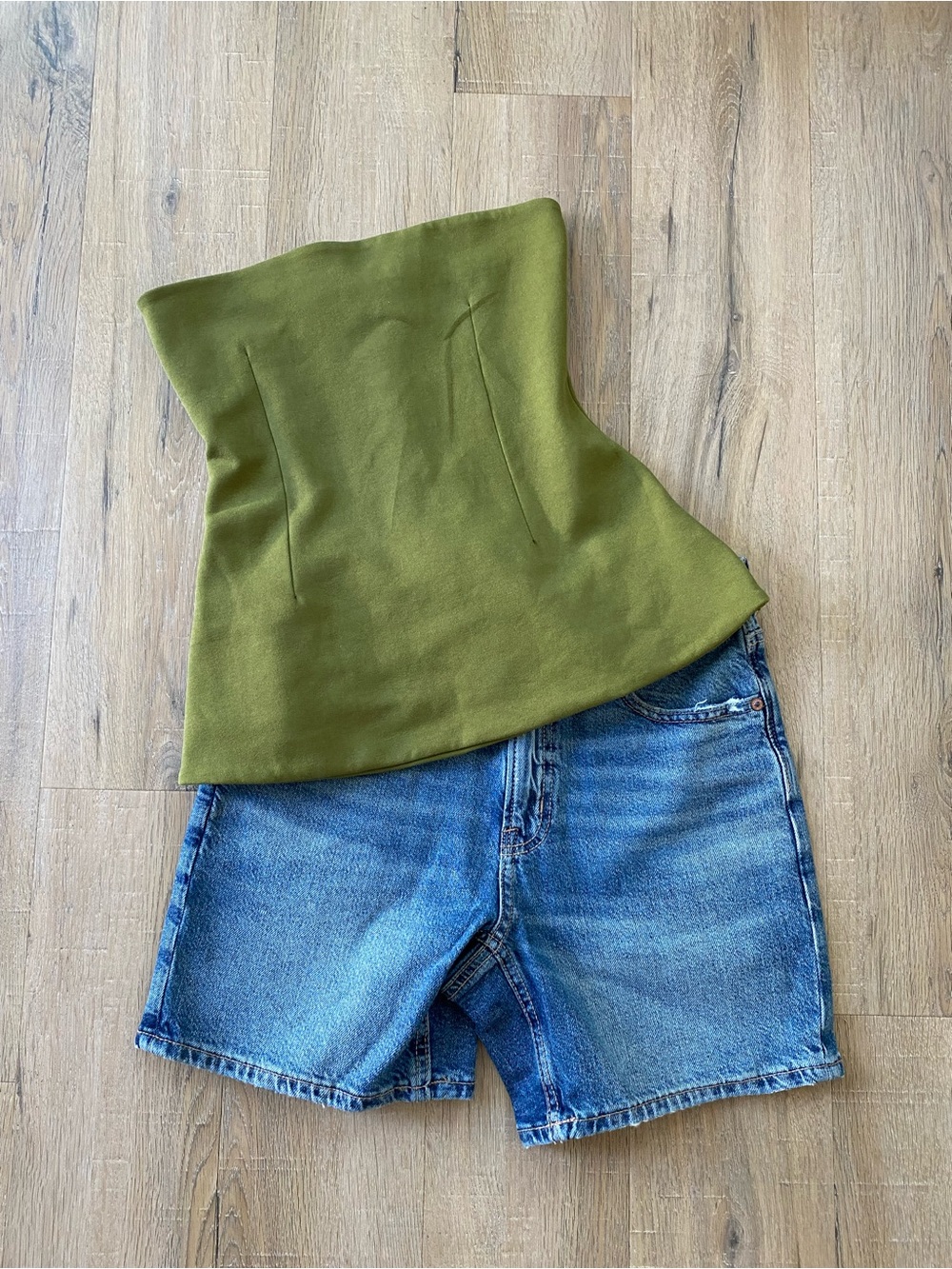 Zara Olive Green Strapless Peplum Top